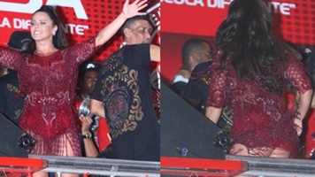 Viviane Araújo mostra pernões com look sexy em ensaio do Salgueiro