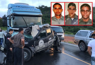 Viatura bate em caminhão cegonha na BR-101 e três PMs morrem em AL