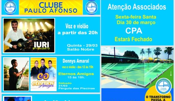 Programação do CPA tem Jorjão Lima, Eternos Amigos, Dennys Amaral e Iuri Bittencourt