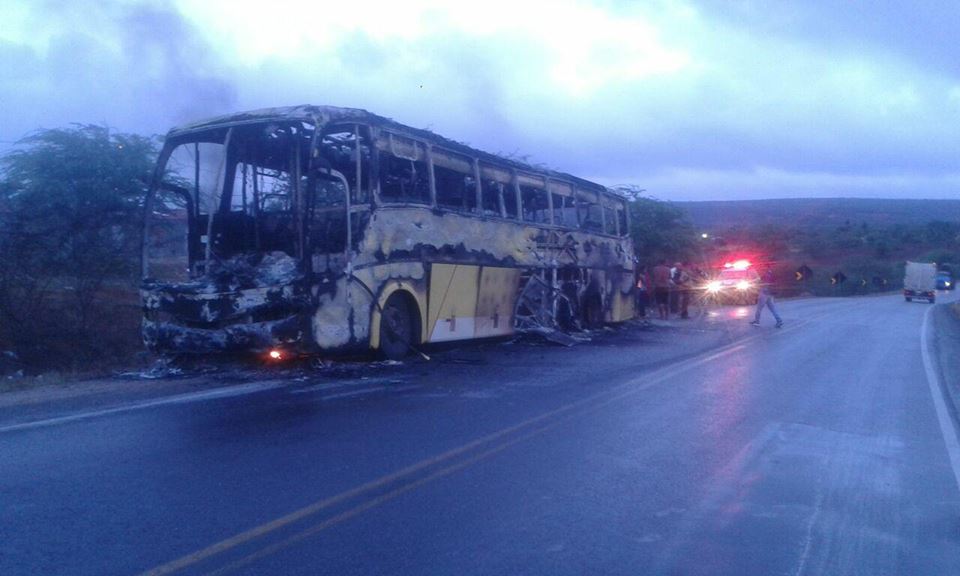 Ônibus da empresa Itapemirim que saiu de Paulo Afonso pega fogo na BR-110 (Vídeo e Fotos)