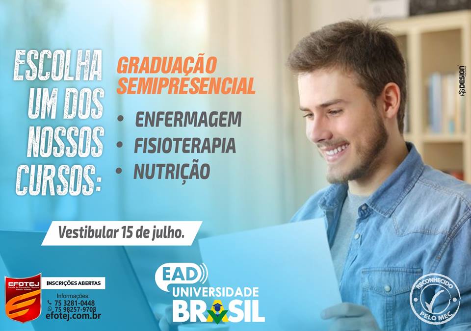 Vestibular 2018.2 EFOTEJ: Graduação Semipresencial em Enfermagem, Fisioterapia e Nutrição