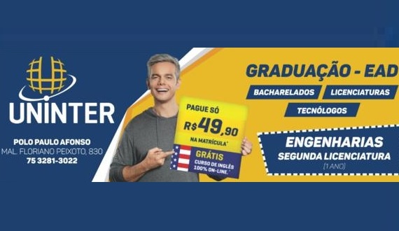 Fique por dentro e venha para a UNINTER Paulo Afonso; são mais de 70 cursos!