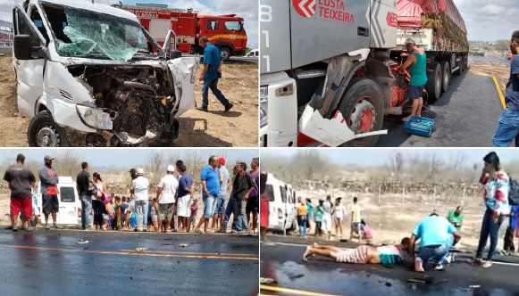 Um terceiro carro provocou acidente entre van e carreta, diz PRF; motorista foi jogado fora do veículo (Fotos e Vídeo)