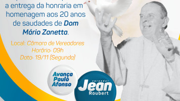 Convite: Honraria em homenagem aos 20 anos de saudades de Dom Mário Zanetta