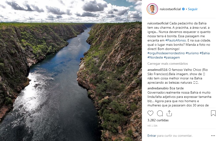 “Essa paisagem me encanta em #PauloAfonso”; diz governador Rui em post no Instagram