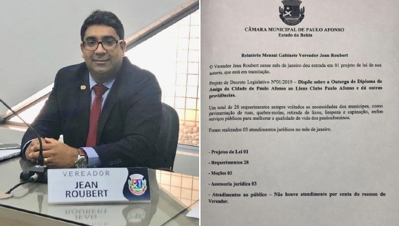Vereador Jean Roubert apresenta relatório mensal de seus trabalhos legislativos