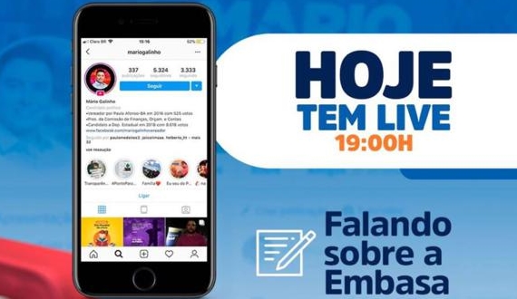 Mário Galinho fará ‘live’ hoje às 19h para debater projeto da Embasa