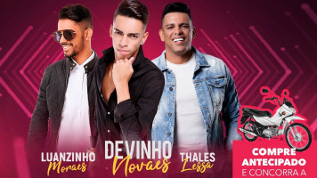 Show com Devinho Novaes, Thales Lessa e Luanzinho Moraes vai sortear uma moto 0km para quem comprar ingresso antecipado