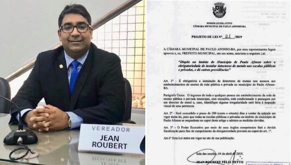 Vereador Jean Roubert solicita instalação de detectores de metais em escolas de Paulo Afonso