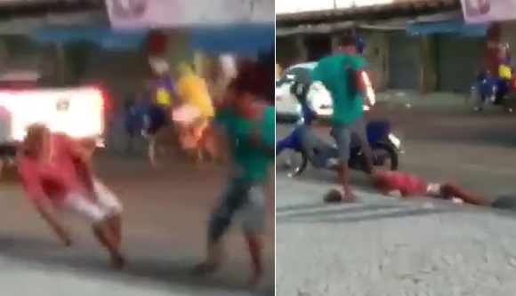 Vídeo flagra briga entre dois homens com murros, chutes na cabeça e desmaio em Paulo Afonso