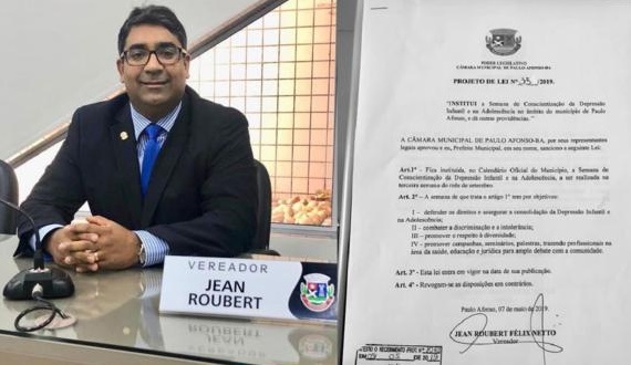 PL de autoria do vereador Jean Roubert cria Semana de Conscientização da Depressão