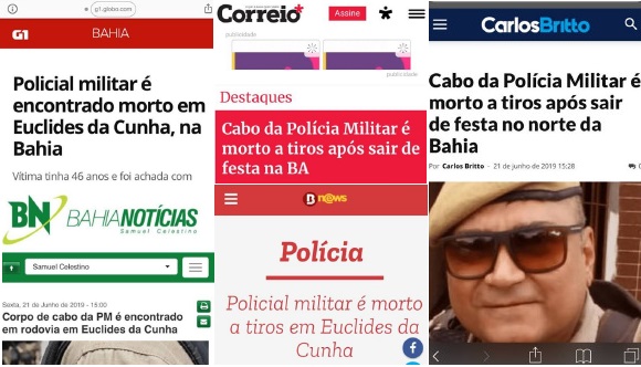 Imprensa baiana repercute morte de cabo da PM que será sepultado em Paulo Afonso; veja