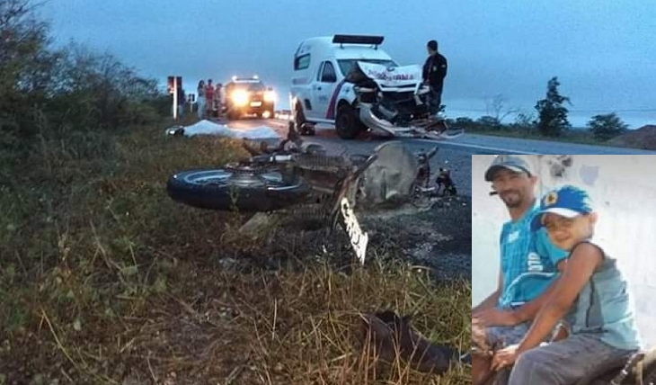 Ambulância da prefeitura de Paulo Afonso se envolve em acidente que matou pai e filho na BR-423, em PE