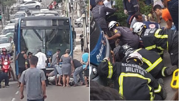Bombeiros e Samu são acionados para socorrer vítimas de acidente entre moto e ônibus em Paulo Afonso