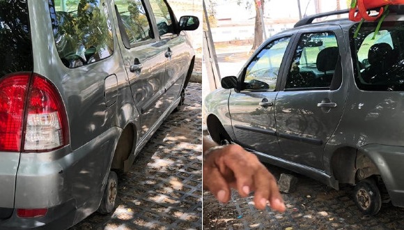 Mais um carro tem os quatro pneus furtados dentro do estacionamento do Hospital Nair Alves de Souza