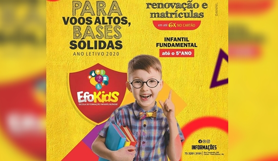 EFOKIDS (Bilíngue): Começaram as matrículas 2020 da escola que é referência em educação!