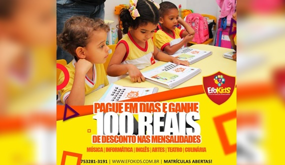 Escola Efokids: Seu filho estudando música, inglês, artes e teatro já a partir dos 2 anos (Maternal 1)