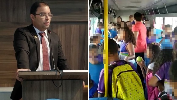 Vereador Mário Galinho flagra ônibus escolar com 98 crianças e cobra atitude da Secretaria de Educação