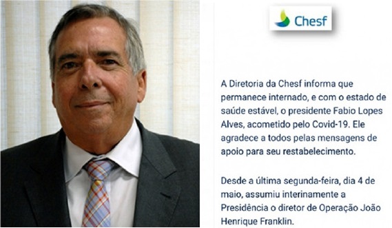 Diretoria da Chesf informa que o presidente, Fábio Lopes, está com Covid-19