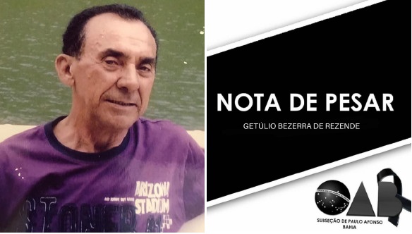 Faleceu em Paulo Afonso, Dr. Getúlio Bezerra de Rezende, Advogado e Professor