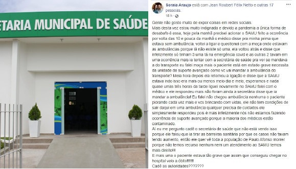 Moradora desabafa após morte do primo que esperou 5h por ambulância: “Quer ver toda a população de Paulo Afonso morrer?”