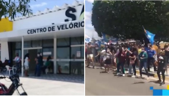 Contraste na pandemia: só 10 parentes podendo velar corpo. Já a poucos metros do funeral, aglomeração e ‘festa’ (Vídeos)