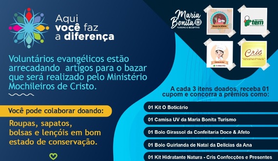 Mochileiros de Cristo: Doe roupas, sapatos, bolsas e lençóis, e concorra a prêmios! 75 98867-0160 (Zap)