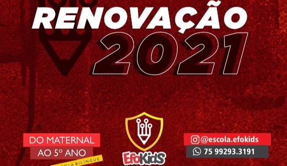 Atenção!!! EfoKids inicia renovação das matrículas para o ano letivo de 2021