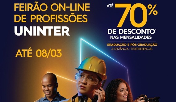 UNINTER Paulo Afonso: desconto de até 70% em todos os cursos! Aproveite! Até 08/03