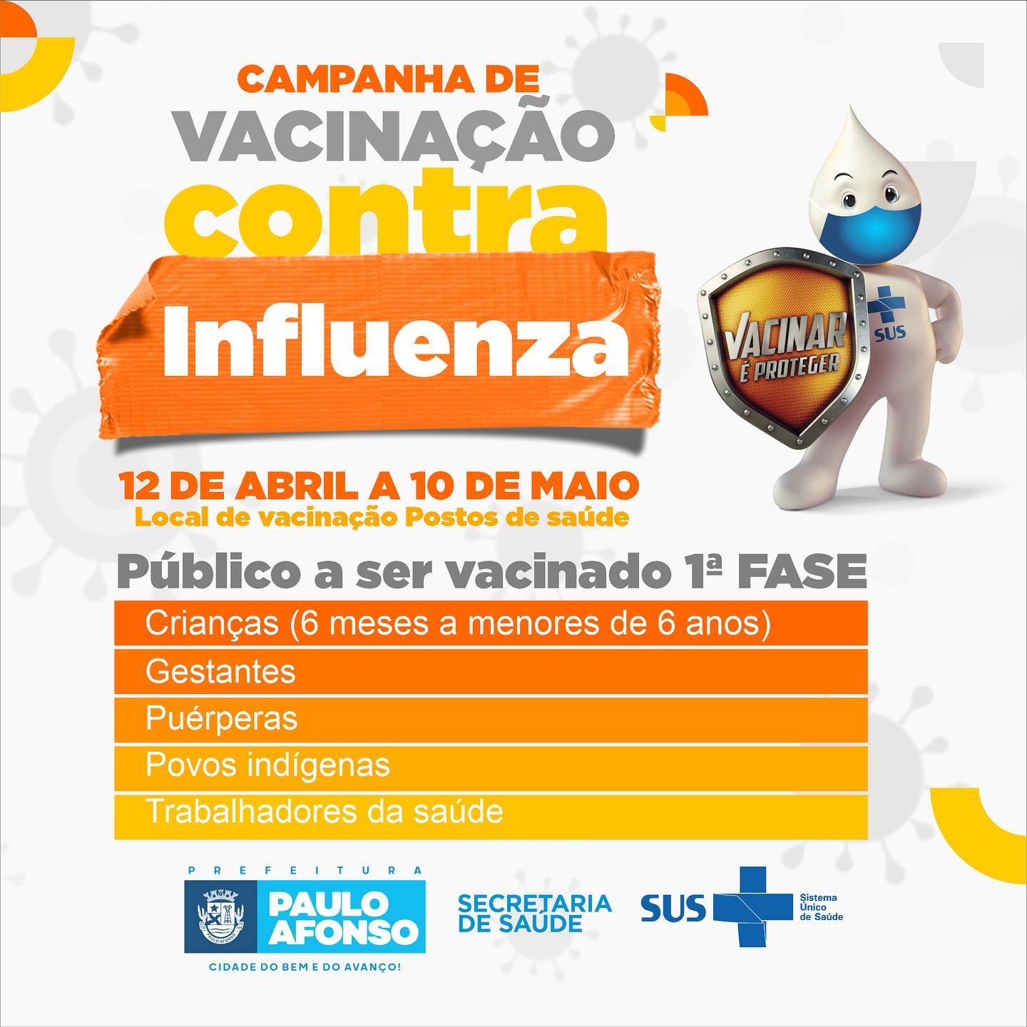 Vacinação contra gripe começa nesta segunda-feira (12) em Paulo Afonso; veja os grupos prioritários