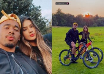 Gabriel Jesus e namorada de Serra Talhada fazem passeio de bicicleta ao pôr do sol