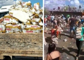 Carreta de cerveja tomba e carga é saqueada na BR 232, no Sertão de Pernambuco; veja vídeos