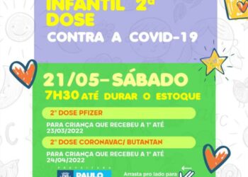 Mais uma etapa da vacina infantil será neste sábado (21) com aplicação da 2ª dose da Pfizer e Coronavac