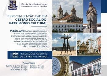 UFBA abre inscrições com 30 vagas em Paulo Afonso para o curso de Gestão Social e Políticas Públicas do Patrimônio Cultural