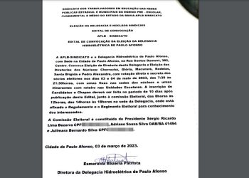 Paulo Afonso – Edital de Convocação das Eleições da APLB Sindicato