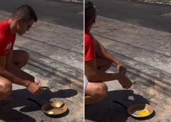 Blogueiro aproveita onda de calor em Paulo Afonso para ‘fritar’ ovo no asfalto: ‘eu vou derreter’