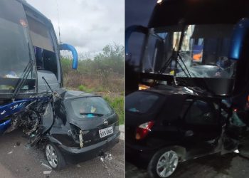 Mais um acidente fatal na BR-423 em Delmiro Gouveia-AL: colisão entre carro e ônibus de passageiros deixa um morto
