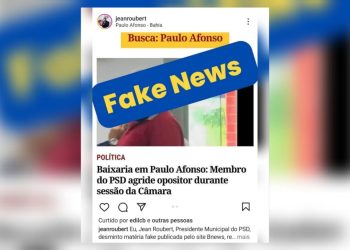 “Desminto matéria fake publicada pelo site Bnews”, diz vereador Jean Robert, presidente do PSD de Paulo Afonso