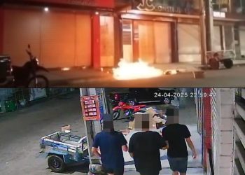 Ato de vandalismo? Câmera flagra jovens ateando fogo em lixo na calçada de loja em Paulo Afonso