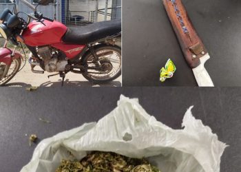 Polícia realiza apreensão de arma branca, droga e veículo irregular na zona rural de Glória