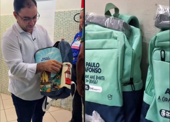 Prefeito Mário Galinho exibe kits escolares que serão distribuídos aos alunos da rede municipal de Paulo Afonso
