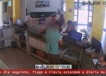 CONTEÚDO SENSÍVEL – Câmeras mostram passo a passo de Tiago Sóstenes e Flávia Barros em hotel onde ocorreu feminicídio em Aracaju