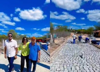Prefeita Vilma Negromonte acompanha obra de pavimentação no povoado Olhos D’Água do Souza em Glória-BA